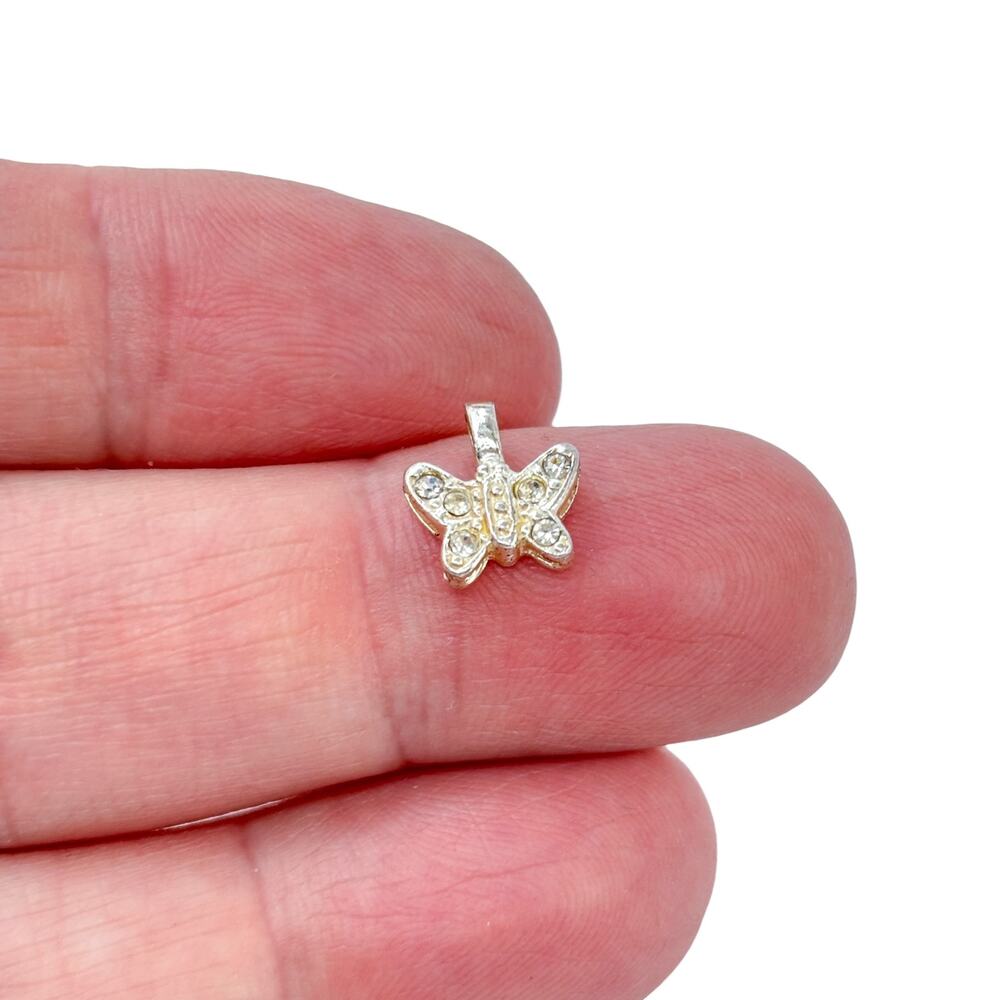 Vintage Sterling Silver 925 Dainty Cubic Zirconia Butterfly Pendant